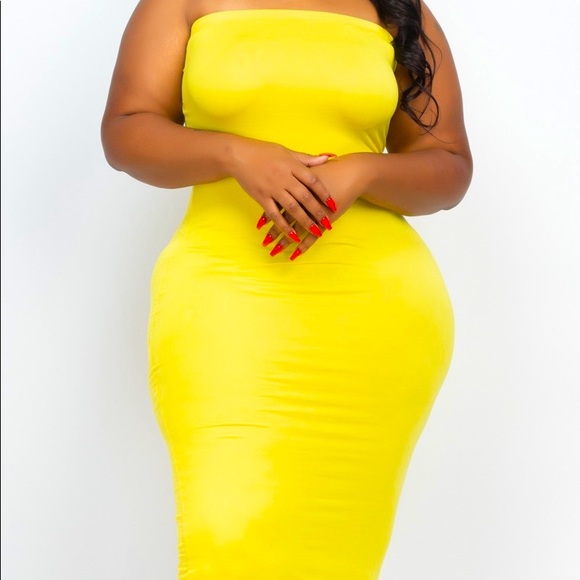 Plus Size Yellow Bodycon Tube MIDI Dress - Picture 1 of 1
